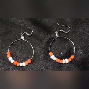 Orange and White Hoop Earrings